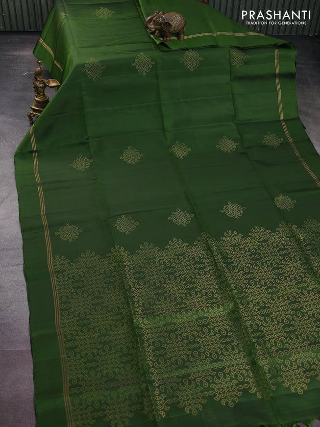 Pure soft silk saree sap green with rangoli design zari woven buttas and zari woven simple border