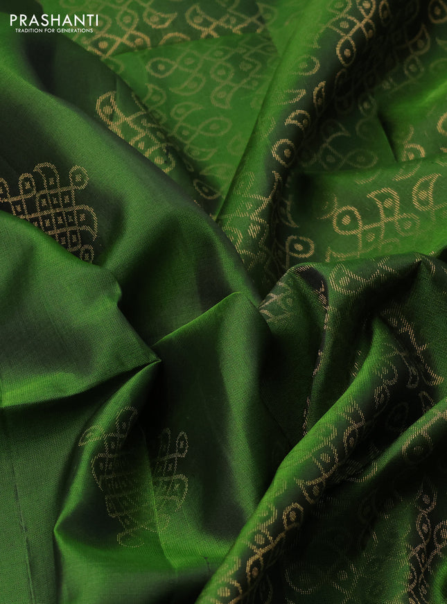 Pure soft silk saree sap green with rangoli design zari woven buttas and zari woven simple border