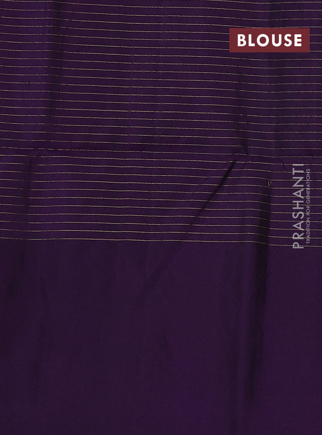 Pure soft silk saree sap green and purple with allover zari checked pattern and long rich zari woven border