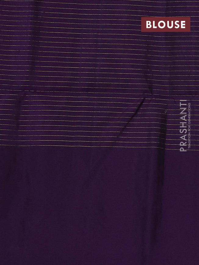 Pure soft silk saree sap green and purple with allover zari checked pattern and long rich zari woven border