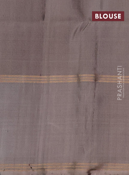 Pure soft silk saree sap green and pastel brown with zari woven floral buttas and rettapet zari woven border