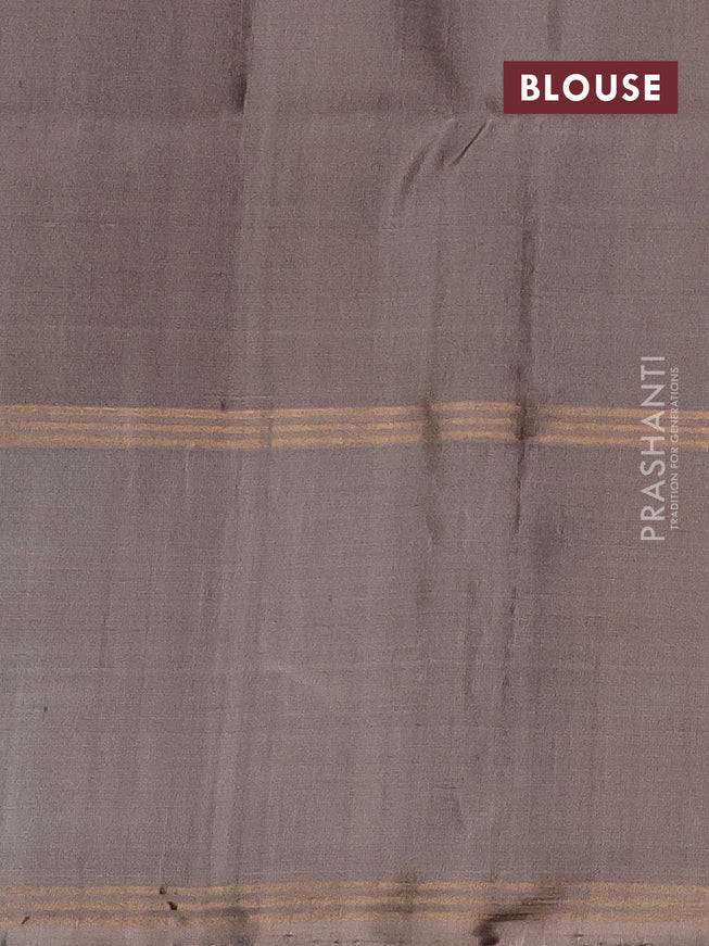 Pure soft silk saree sap green and pastel brown with zari woven floral buttas and rettapet zari woven border