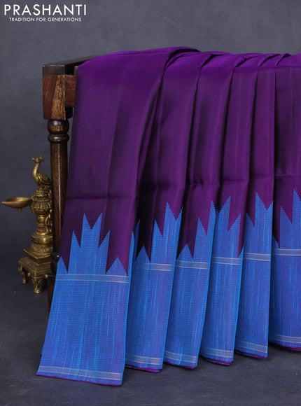 Pure soft silk saree deep violet with plain body and temple woven border
