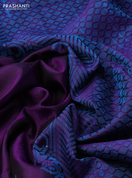 Pure soft silk saree deep violet with plain body and temple woven border