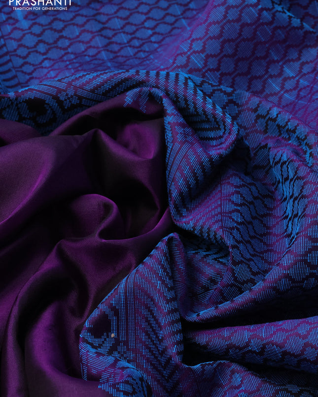 Pure soft silk saree deep violet with plain body and temple woven border