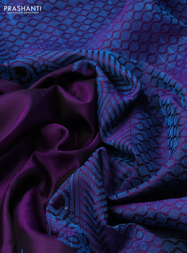 Pure soft silk saree deep violet with plain body and temple woven border