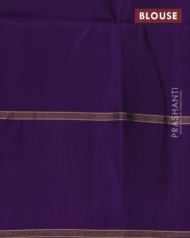 Pure soft silk saree deep violet with plain body and temple woven border