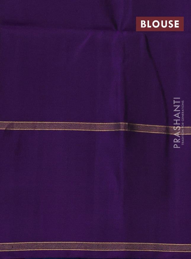 Pure soft silk saree deep violet with plain body and temple woven border