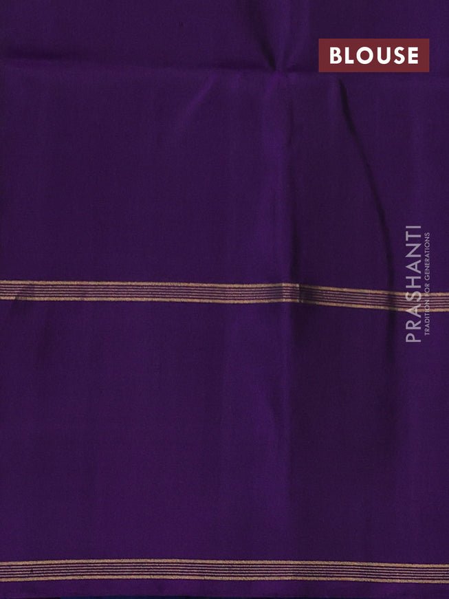 Pure soft silk saree deep violet with plain body and temple woven border