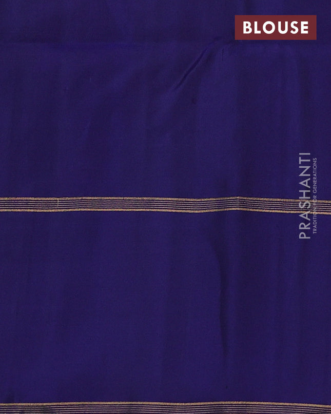 Pure soft silk saree navy blue with plain body and temple woven border