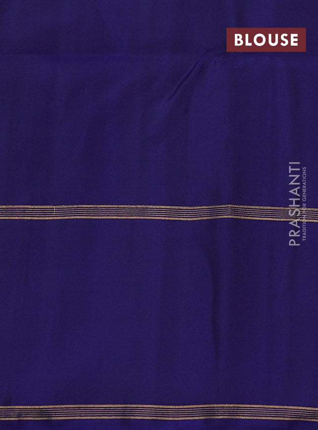 Pure soft silk saree navy blue with plain body and temple woven border