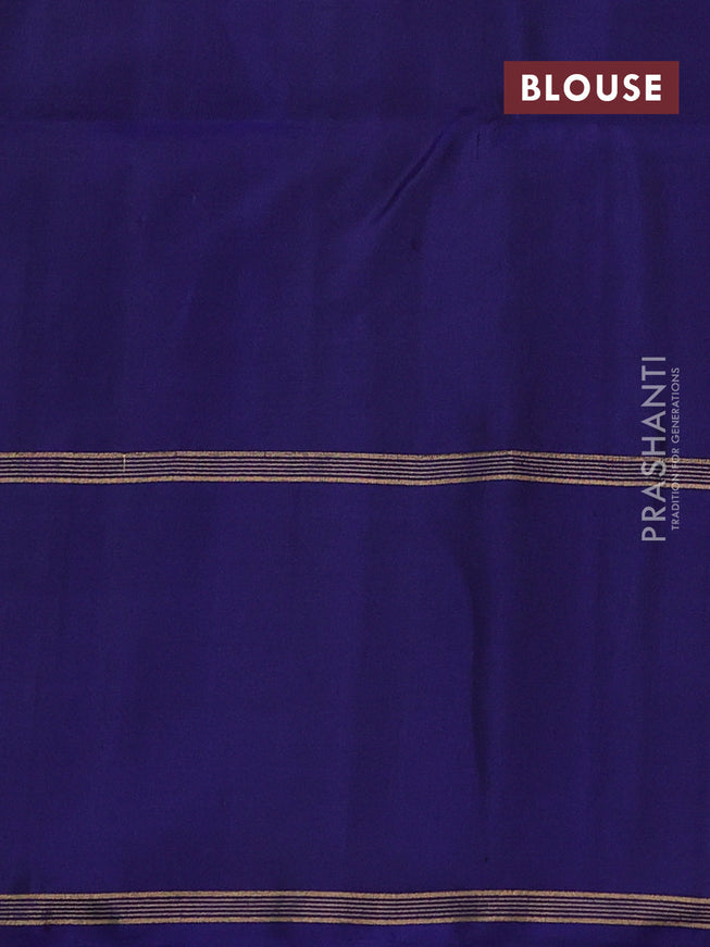 Pure soft silk saree navy blue with plain body and temple woven border