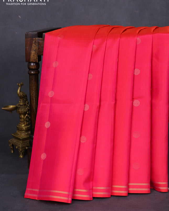 Pure soft silk saree dual shade of pinkish orange with rudhraksha zari woven buttas and zari woven border