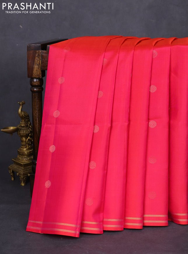 Pure soft silk saree dual shade of pinkish orange with rudhraksha zari woven buttas and zari woven border