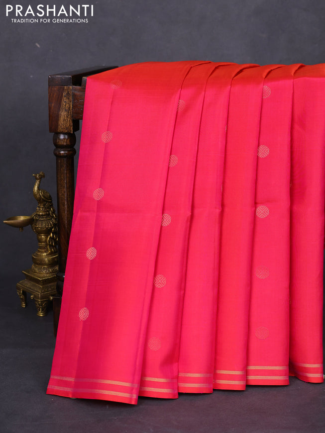 Pure soft silk saree dual shade of pinkish orange with rudhraksha zari woven buttas and zari woven border