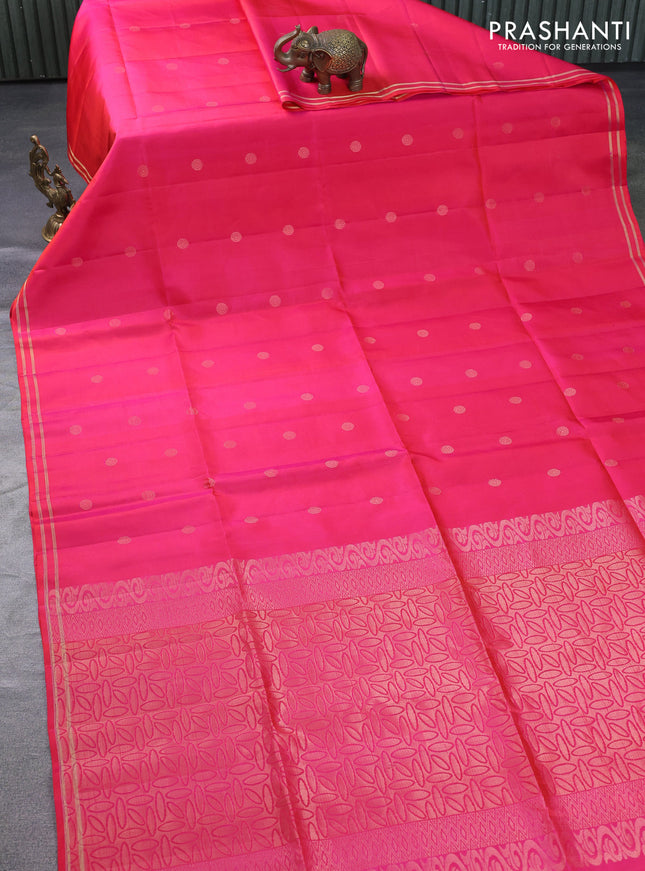 Pure soft silk saree dual shade of pinkish orange with rudhraksha zari woven buttas and zari woven border