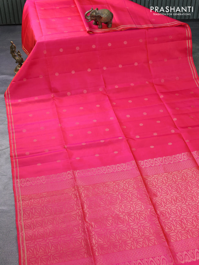 Pure soft silk saree dual shade of pinkish orange with rudhraksha zari woven buttas and zari woven border