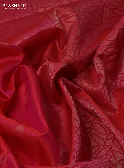 Pure soft silk saree dual shade of pinkish orange with rudhraksha zari woven buttas and zari woven border