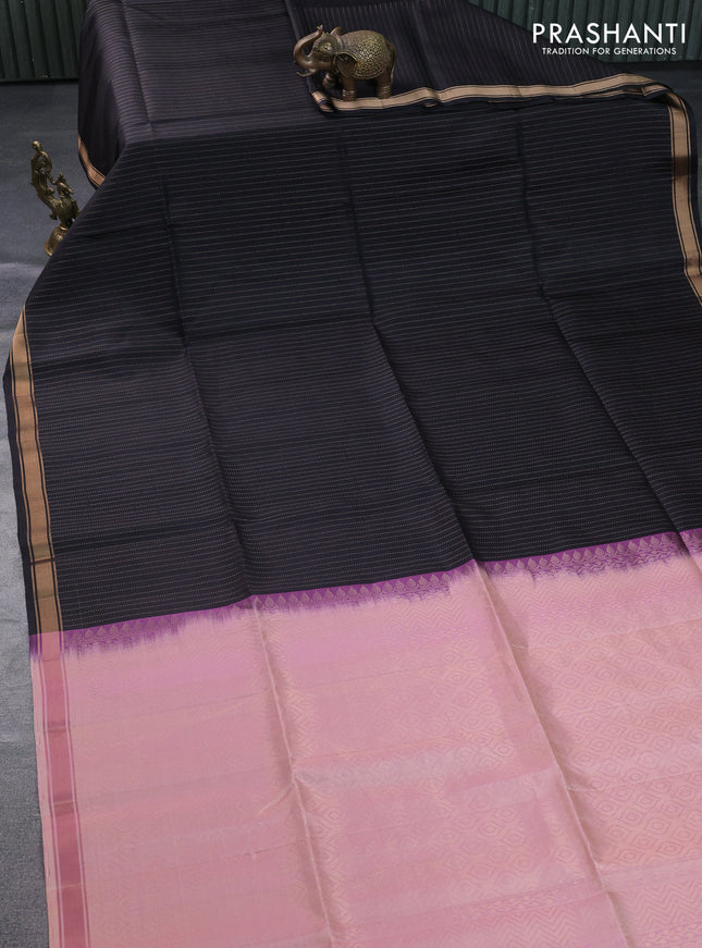 Pure soft silk saree black and pastel pink with allover zari weaves and zari woven border