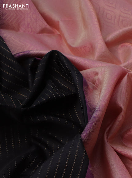 Pure soft silk saree black and pastel pink with allover zari weaves and zari woven border