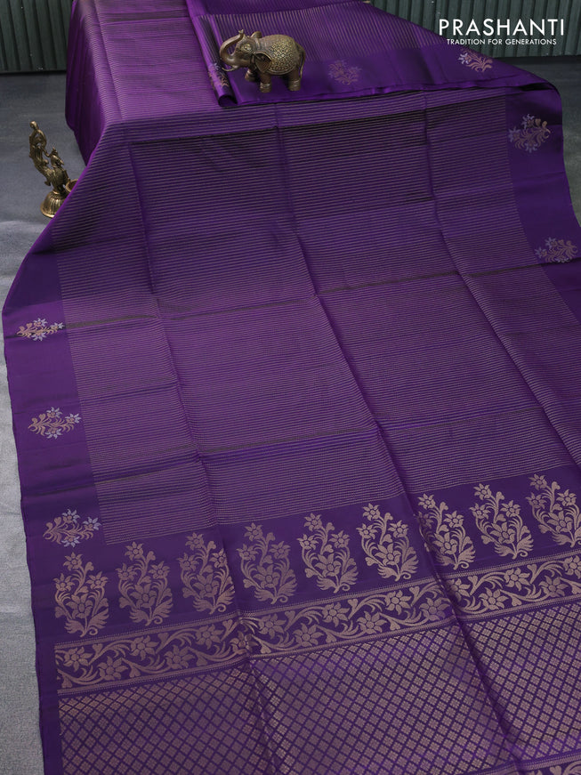 Pure soft silk saree violet with allover zari weaves and zari woven butta border