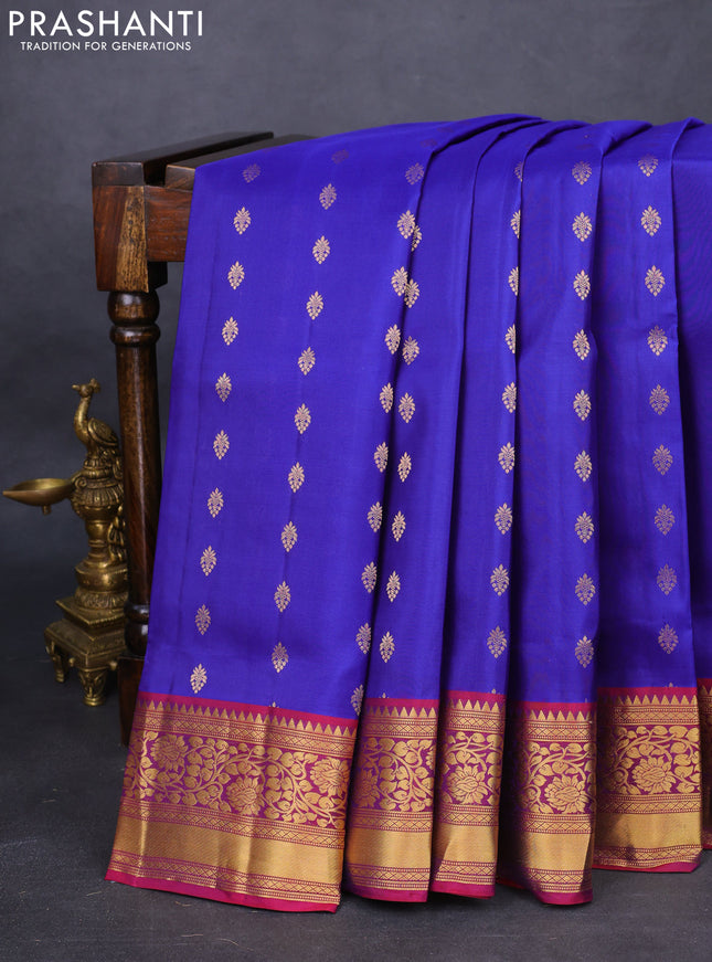 Pure soft silk saree blue and dual shade of bluish maroon with zari woven buttas and zari woven border