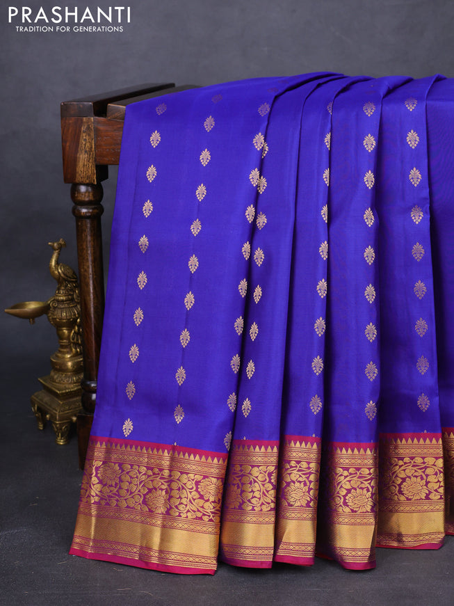Pure soft silk saree blue and dual shade of bluish maroon with zari woven buttas and zari woven border