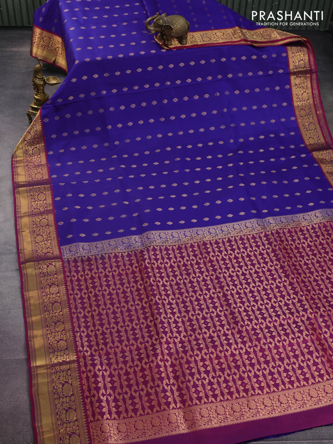 Pure soft silk saree blue and dual shade of bluish maroon with zari woven buttas and zari woven border