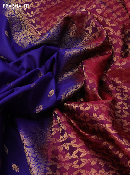 Pure soft silk saree blue and dual shade of bluish maroon with zari woven buttas and zari woven border