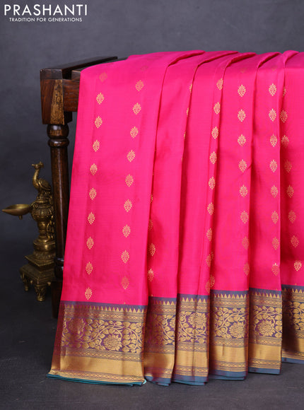 Pure soft silk saree pink and teal green with zari woven buttas and zari woven border