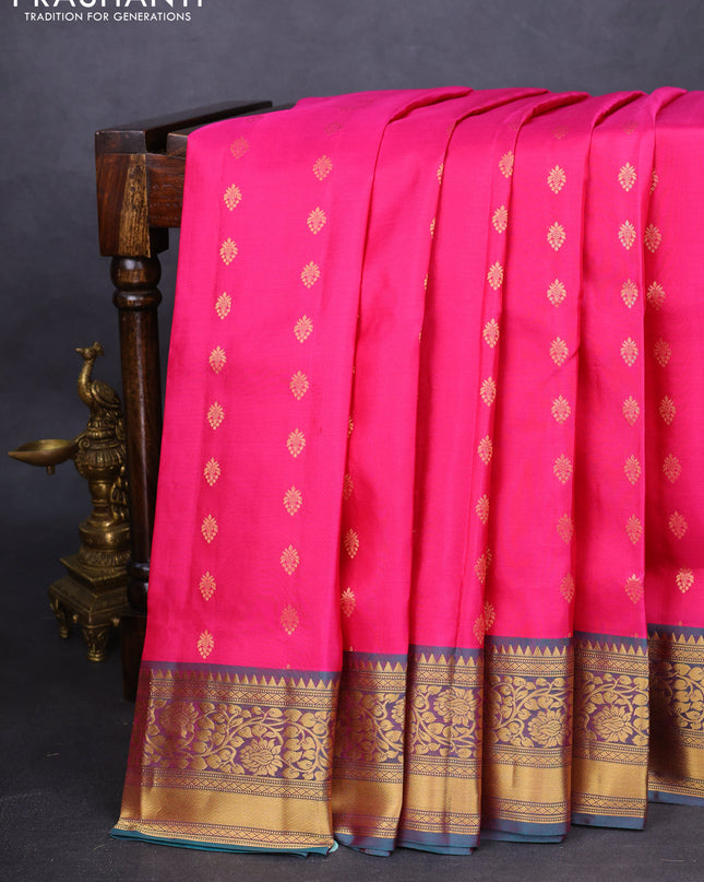 Pure soft silk saree pink and teal green with zari woven buttas and zari woven border