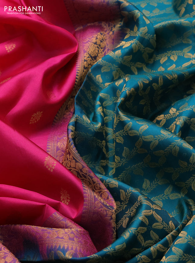 Pure soft silk saree pink and teal green with zari woven buttas and zari woven border