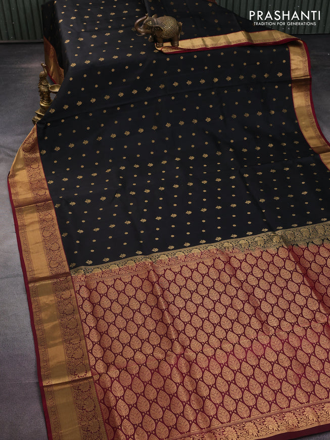 Pure soft silk saree black and maroon with zari woven buttas and zari woven border