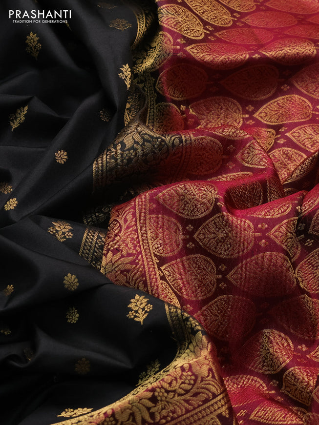 Pure soft silk saree black and maroon with zari woven buttas and zari woven border