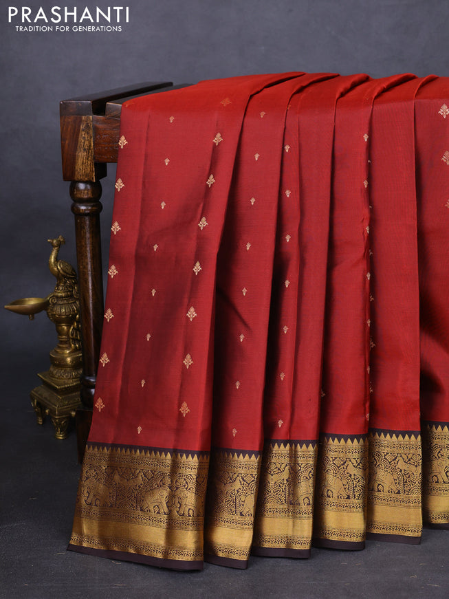 Pure soft silk saree rust shade and deep coffee brown with zari woven buttas and zari woven border