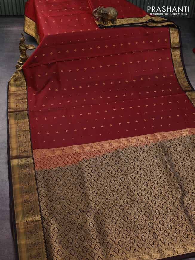 Pure soft silk saree rust shade and deep coffee brown with zari woven buttas and zari woven border