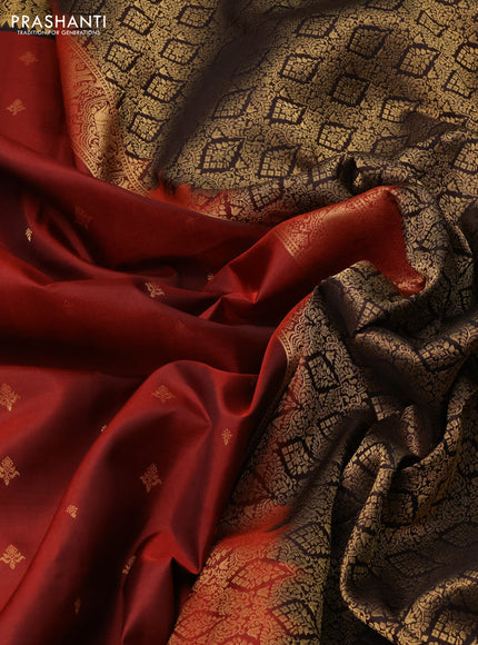 Pure soft silk saree rust shade and deep coffee brown with zari woven buttas and zari woven border