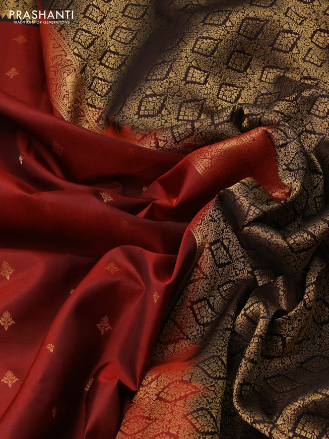 Pure soft silk saree rust shade and deep coffee brown with zari woven buttas and zari woven border