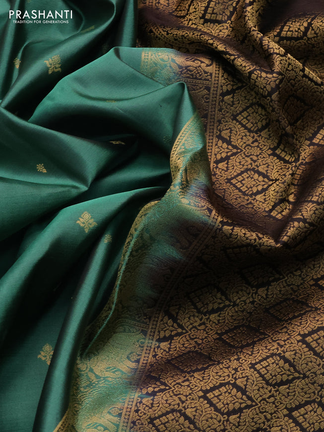 Pure soft silk saree pastel green and coffee brown with allover zari woven buttas and zari woven border