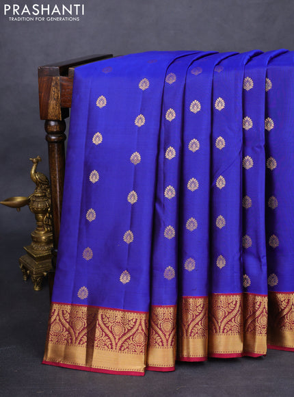 Pure soft silk saree blue and magenta pink with allover zari woven buttas and zari woven border