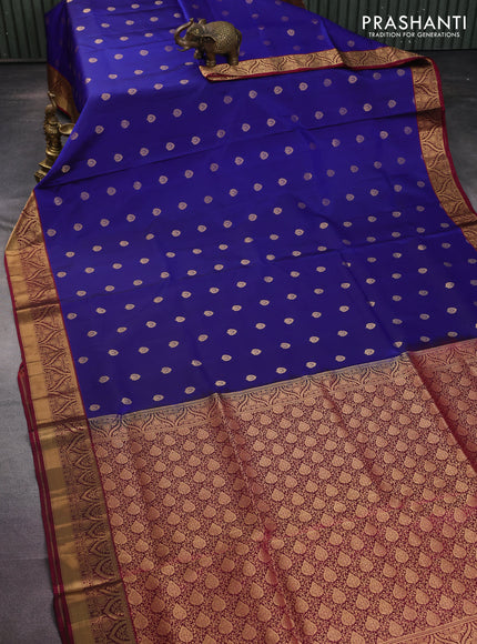 Pure soft silk saree blue and magenta pink with allover zari woven buttas and zari woven border