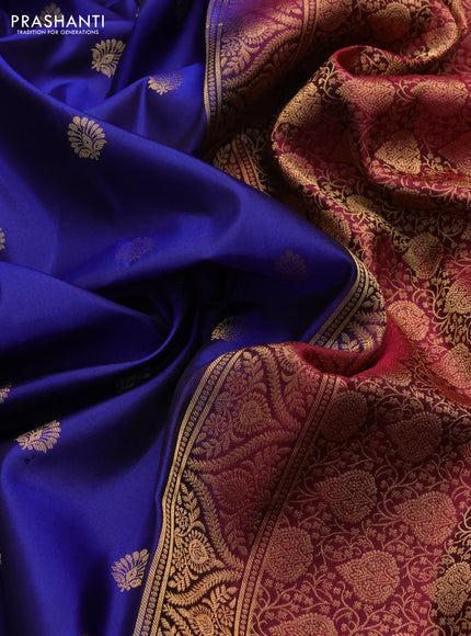 Pure soft silk saree blue and magenta pink with allover zari woven buttas and zari woven border