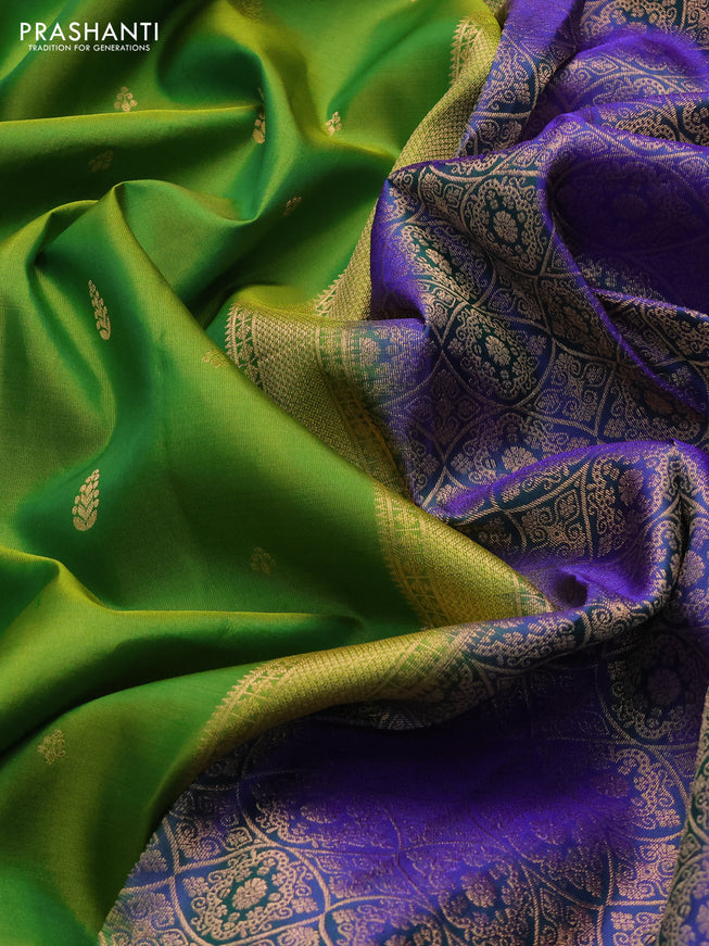 Pure soft silk saree dualshade of green and dual shade of blue with allover zari woven buttas and zari woven border