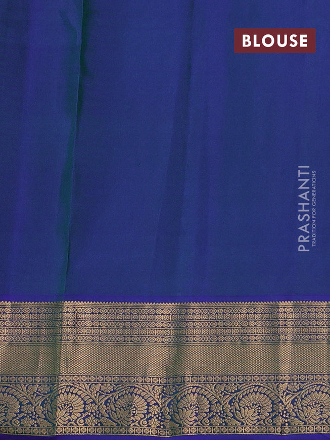 Pure soft silk saree dualshade of green and dual shade of blue with allover zari woven buttas and zari woven border