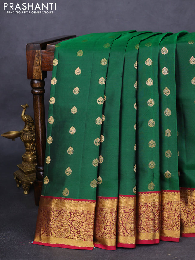 Pure soft silk saree green and maroon with allover zari woven buttas and zari woven border