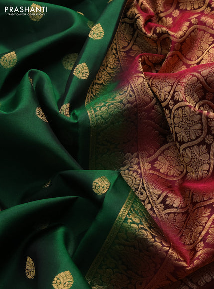 Pure soft silk saree green and maroon with allover zari woven buttas and zari woven border