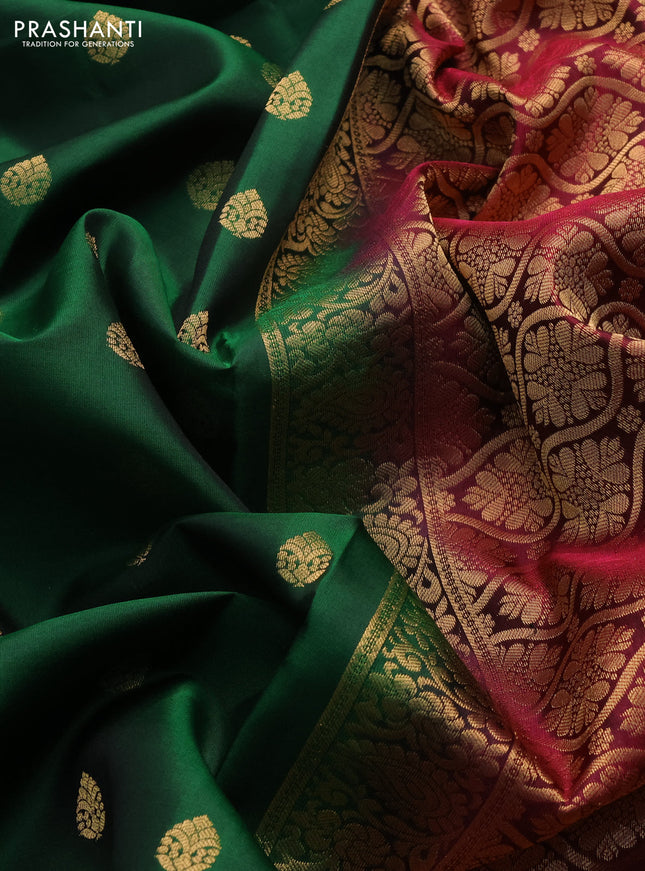 Pure soft silk saree green and maroon with allover zari woven buttas and zari woven border