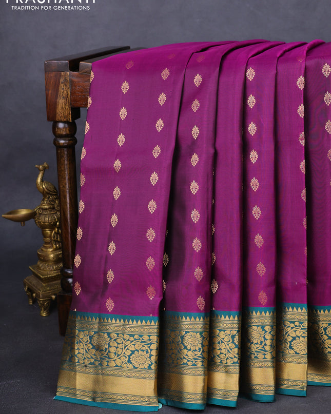 Pure soft silk saree purple and green with allover zari woven buttas and zari woven border
