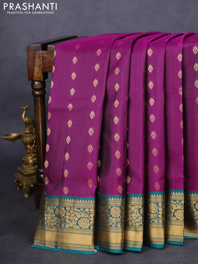 Pure soft silk saree purple and green with allover zari woven buttas and zari woven border