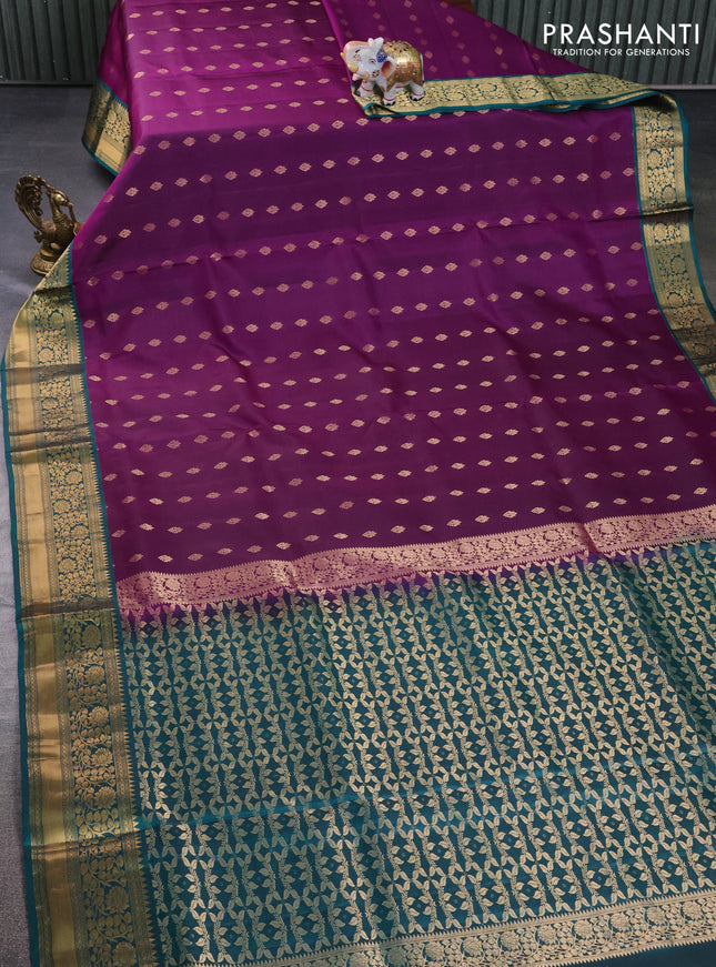 Pure soft silk saree purple and green with allover zari woven buttas and zari woven border